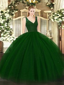 Beading Sweet 16 Quinceanera Dress Green Zipper Sleeveless Floor Length