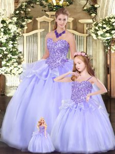 Exquisite Lavender Tulle Lace Up Sweet 16 Dresses Sleeveless Floor Length Beading