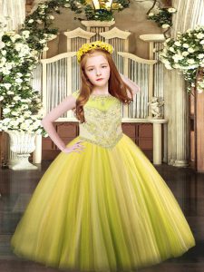 Sleeveless Zipper Floor Length Beading Little Girl Pageant Dress