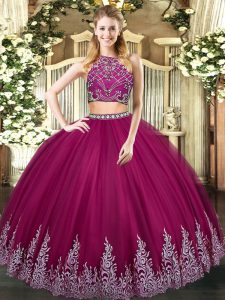Free and Easy Floor Length Zipper Sweet 16 Dresses Fuchsia for Military Ball and Sweet 16 and Quinceanera with Beading a