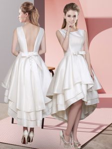 White Damas Dress Prom and Party and Wedding Party with Ruffled Layers Scoop Sleeveless Lace Up