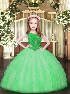 Apple Green Ball Gowns Organza Scoop Sleeveless Beading and Ruffles Floor Length Zipper Little Girl Pageant Dress