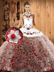 Stunning Multi-color Quinceanera Dresses Military Ball and Sweet 16 and Quinceanera with Embroidery Halter Top Sleeveles