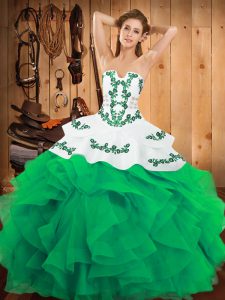 Vintage Satin and Organza Sleeveless Floor Length Quinceanera Dress and Embroidery and Ruffles