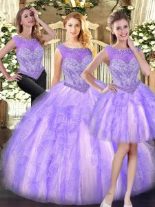 Beading and Ruffles 15th Birthday Dress Lilac Zipper Sleeveless Floor Length