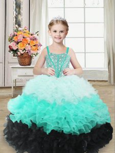 Enchanting Sleeveless Lace Up Floor Length Beading and Ruffles Kids Pageant Dress