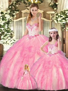 Ball Gowns Sweet 16 Quinceanera Dress Baby Pink Sweetheart Organza Sleeveless Floor Length Lace Up