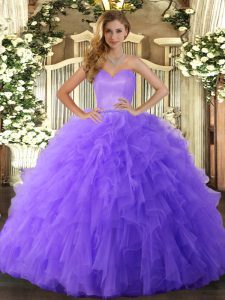 Lavender Ball Gowns Ruffles Quince Ball Gowns Lace Up Tulle Sleeveless Floor Length