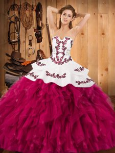 Beauteous Fuchsia Sleeveless Satin and Organza Lace Up Vestidos de Quinceanera for Military Ball and Sweet 16 and Quince
