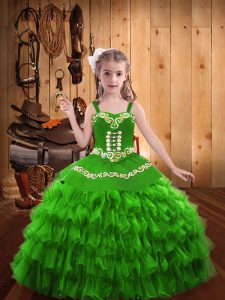 Lace Up Little Girls Pageant Gowns Embroidery and Ruffled Layers Sleeveless Floor Length