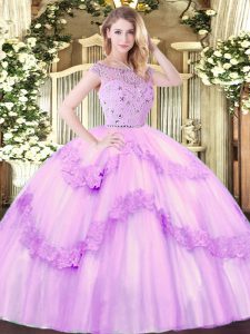 Clearance Lilac Sleeveless Tulle Zipper Sweet 16 Dresses for Military Ball and Sweet 16 and Quinceanera