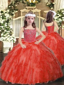 Most Popular Sleeveless Lace Up Floor Length Beading and Ruffles Pageant Gowns For Girls