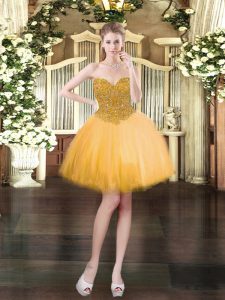 Beauteous Sweetheart Sleeveless Lace Up Gold Tulle