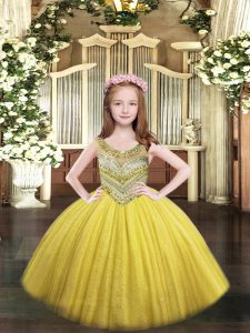 Adorable Scoop Sleeveless Tulle Pageant Gowns For Girls Beading Lace Up