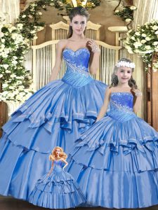 Baby Blue Ball Gowns Sweetheart Sleeveless Organza Floor Length Lace Up Beading and Ruffles Sweet 16 Quinceanera Dress