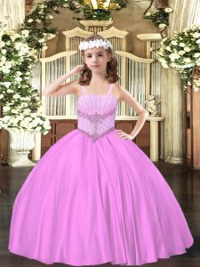 Lilac Sleeveless Beading Floor Length Pageant Gowns For Girls