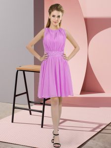 Luxury Knee Length Zipper Bridesmaids Dress Lilac for Prom and Party and Wedding Party with Sequins