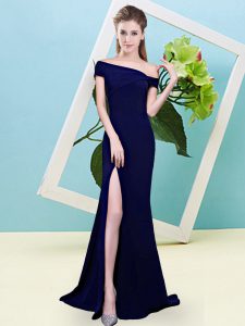 New Arrival Royal Blue Elastic Woven Satin Zipper Bridesmaid Dresses Sleeveless Floor Length Ruching