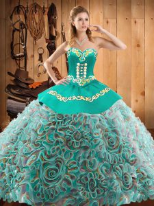 Stylish Lace Up Sweet 16 Dress Multi-color for Military Ball and Sweet 16 and Quinceanera with Embroidery Brush Train