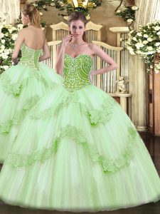 Fabulous Tulle Sweetheart Sleeveless Lace Up Beading and Appliques Vestidos de Quinceanera in Apple Green