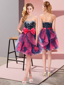 Amazing Sleeveless Beading and Ruffles and Bowknot Lace Up Quinceanera Dama Dress