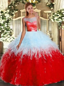 Lace and Ruffles Quinceanera Gown Multi-color Backless Sleeveless Floor Length