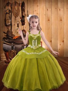 Pretty Organza Sleeveless Floor Length Kids Pageant Dress and Embroidery and Ruffles