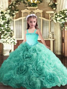 Fabric With Rolling Flowers Sleeveless Floor Length Girls Pageant Dresses and Appliques