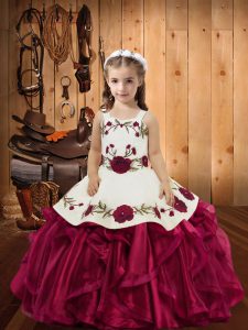 Ball Gowns Kids Formal Wear Red Straps Organza Sleeveless Floor Length Lace Up