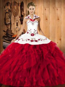 Fabulous Satin and Organza Sleeveless Floor Length Sweet 16 Dress and Embroidery and Ruffles