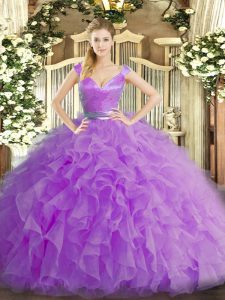 Beauteous Sleeveless Organza Floor Length Zipper Sweet 16 Dress in Lilac with Ruffles