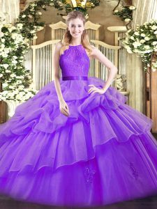 Eggplant Purple Sleeveless Organza Zipper Sweet 16 Dresses for Military Ball and Sweet 16 and Quinceanera