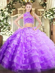 Lavender Sleeveless Tulle Backless Ball Gown Prom Dress for Military Ball and Sweet 16 and Quinceanera