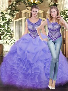 Fantastic Scoop Sleeveless Tulle Sweet 16 Quinceanera Dress Beading and Ruffles Lace Up