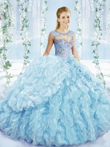 Free and Easy Lace Up Quinceanera Dress Blue for Sweet 16 and Quinceanera with Beading and Ruffles and Pick Ups