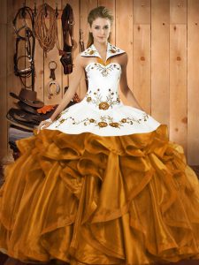 Comfortable Floor Length Ball Gowns Sleeveless Brown Vestidos de Quinceanera Lace Up