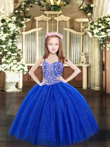 New Style Royal Blue Lace Up Child Pageant Dress Beading Sleeveless Floor Length