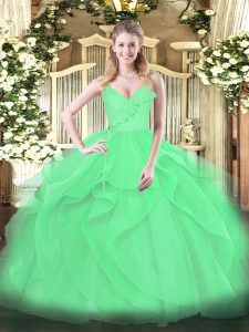 Luxury Green 15th Birthday Dress Military Ball and Sweet 16 and Quinceanera with Ruffles and Ruching Spaghetti Straps Sl