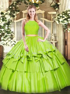 Customized Floor Length Zipper Quinceanera Gowns Yellow Green for Military Ball and Sweet 16 and Quinceanera with Ruffle