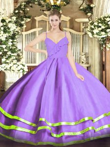 Lavender Ball Gowns Ruffled Layers 15 Quinceanera Dress Zipper Organza Sleeveless Floor Length