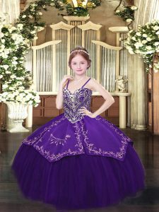 Spaghetti Straps Sleeveless Satin and Organza Little Girls Pageant Dress Wholesale Beading and Embroidery Lace Up