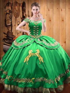 Green Lace Up Quinceanera Gown Beading and Embroidery Sleeveless Floor Length