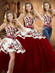 Fancy Sweetheart Sleeveless Lace Up Quinceanera Dress Wine Red Satin and Tulle