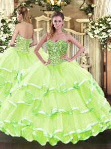 Extravagant Yellow Green Sleeveless Tulle Lace Up 15 Quinceanera Dress for Military Ball and Sweet 16 and Quinceanera