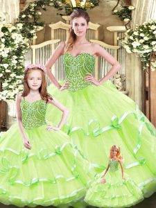Artistic Yellow Green Sweetheart Neckline Beading and Ruffled Layers Sweet 16 Dress Sleeveless Lace Up