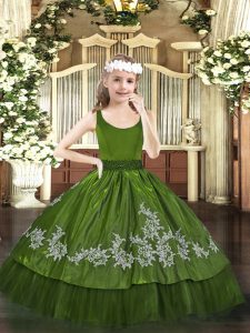 Taffeta Scoop Sleeveless Zipper Beading and Appliques Pageant Dress Toddler in Olive Green