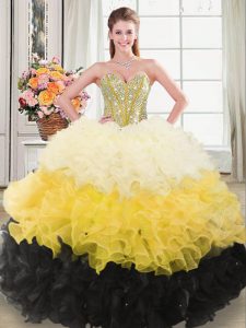 Decent Sweetheart Sleeveless Sweet 16 Dresses Beading and Ruffles Multi-color Organza