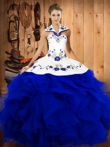 Glamorous Royal Blue Sleeveless Embroidery and Ruffles Floor Length Sweet 16 Dress