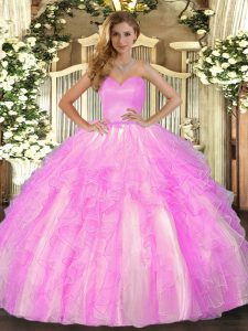 Great Sleeveless Floor Length Ruffles Lace Up 15 Quinceanera Dress with Lilac