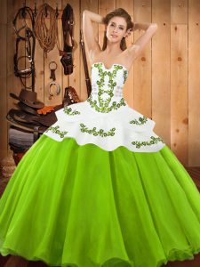 Fashion Strapless Sleeveless Lace Up Ball Gown Prom Dress Satin and Organza